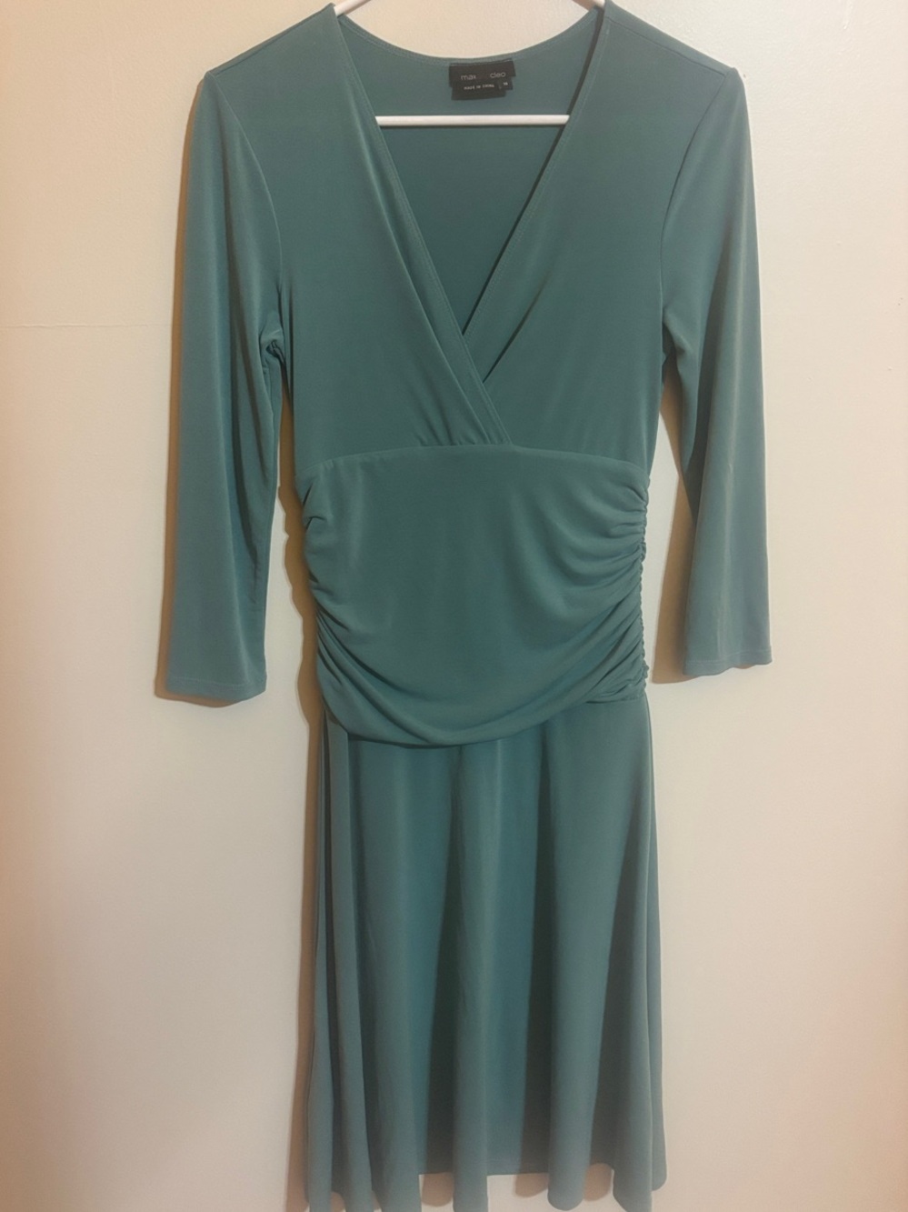 Max & Cleo Teal Surplice Midi Dress